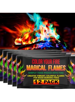 Magic Flame Fire Color Changing Pack - 12 Fire Color Packs for Fire Pits, Fireplaces, Bonfire Accessories - Camping Party Outdoor Supplies (30g per Pack)
