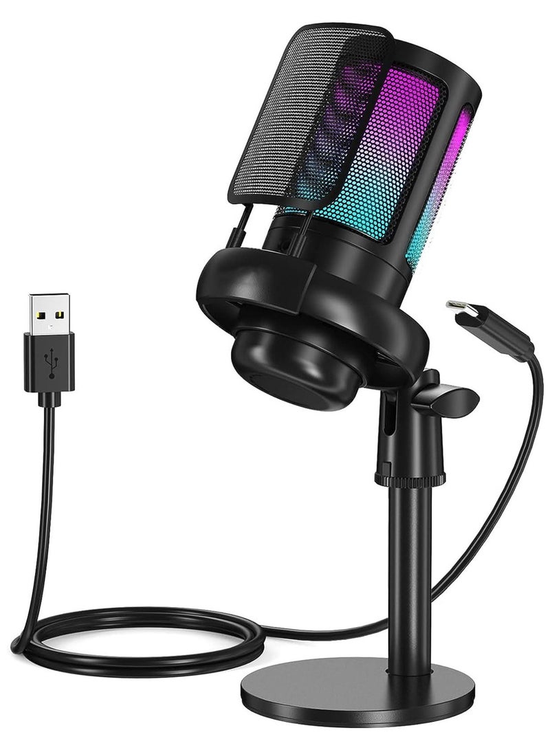 erorex Gaming Microphone,Condenser USB Microphone,Gaming USB Microphone For PC PS5,Condenser Mic With Quick Mute RGB Indicator Pop Filter, Gain Knob & Monitoring Jack For Streaming - Image 1