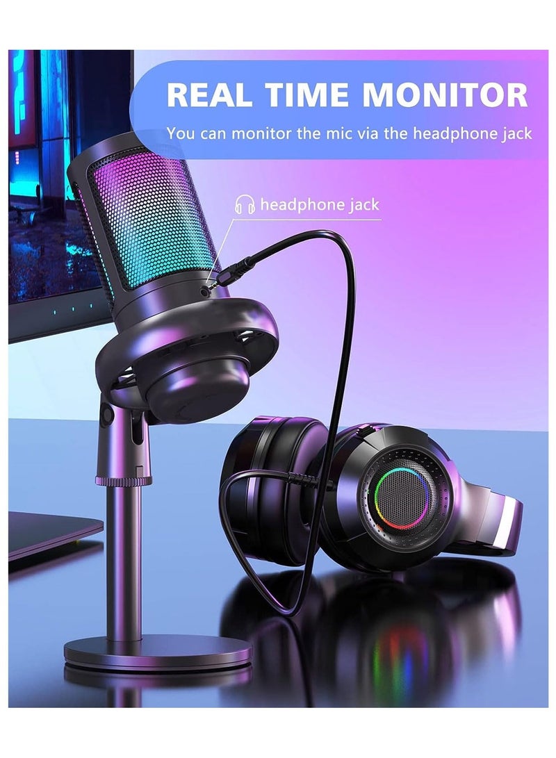 erorex Gaming Microphone,Condenser USB Microphone,Gaming USB Microphone For PC PS5,Condenser Mic With Quick Mute RGB Indicator Pop Filter, Gain Knob & Monitoring Jack For Streaming - Image 3