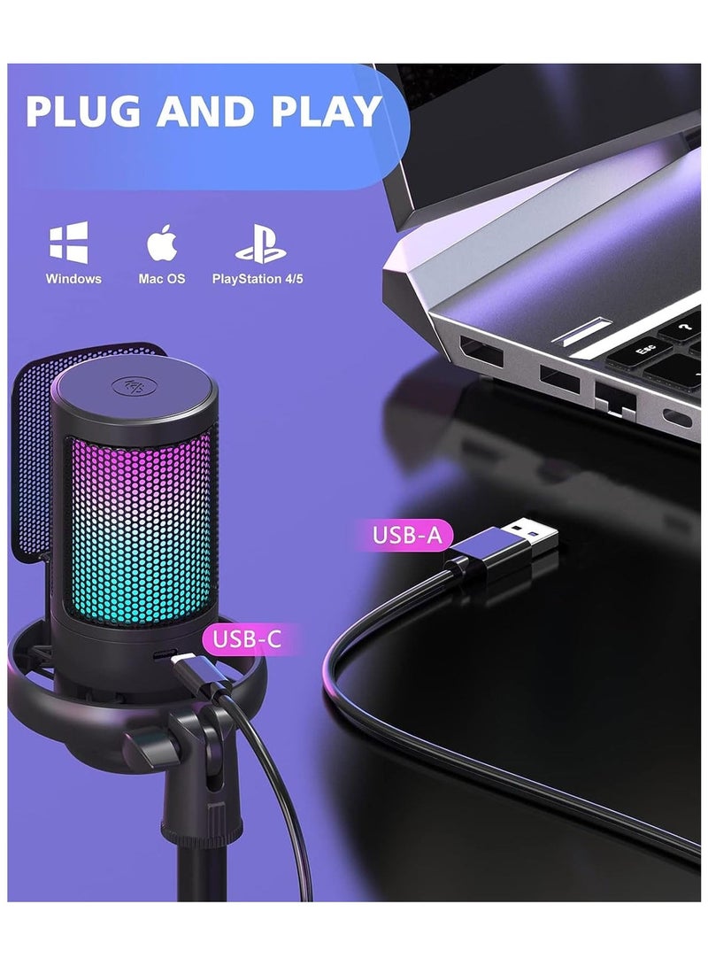 erorex Gaming Microphone,Condenser USB Microphone,Gaming USB Microphone For PC PS5,Condenser Mic With Quick Mute RGB Indicator Pop Filter, Gain Knob & Monitoring Jack For Streaming - Image 2