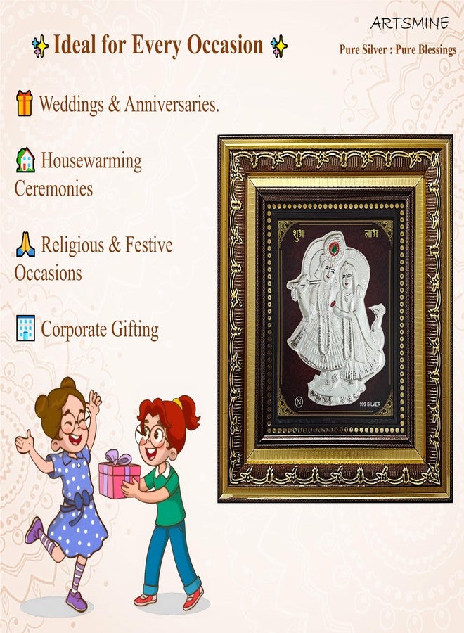 ARTSMINE 999 Silver Radha Krishna Frame – Pure Silver Sheet with Purity Certificate | Ideal for Pooja Room, Diwali Gift & Home/Office Décor – 1 Unit (22 × 20 CM / 8.5 × 8 Inch) - Image 5