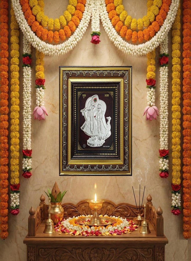 ARTSMINE 999 Silver Radha Krishna Frame – Pure Silver Sheet with Purity Certificate | Ideal for Pooja Room, Diwali Gift & Home/Office Décor – 1 Unit (22 × 20 CM / 8.5 × 8 Inch) - Image 4