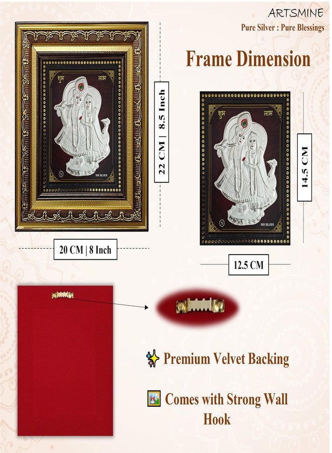 ARTSMINE 999 Silver Radha Krishna Frame – Pure Silver Sheet with Purity Certificate | Ideal for Pooja Room, Diwali Gift & Home/Office Décor – 1 Unit (22 × 20 CM / 8.5 × 8 Inch) - Image 3