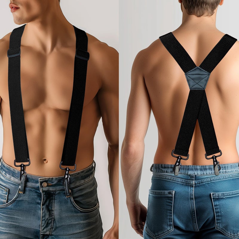 JEMYGINS 1.48" Wide Heavy Duty Black Suspender with 4 Swivel Hooks for Jeans Pants(3) - Image 2