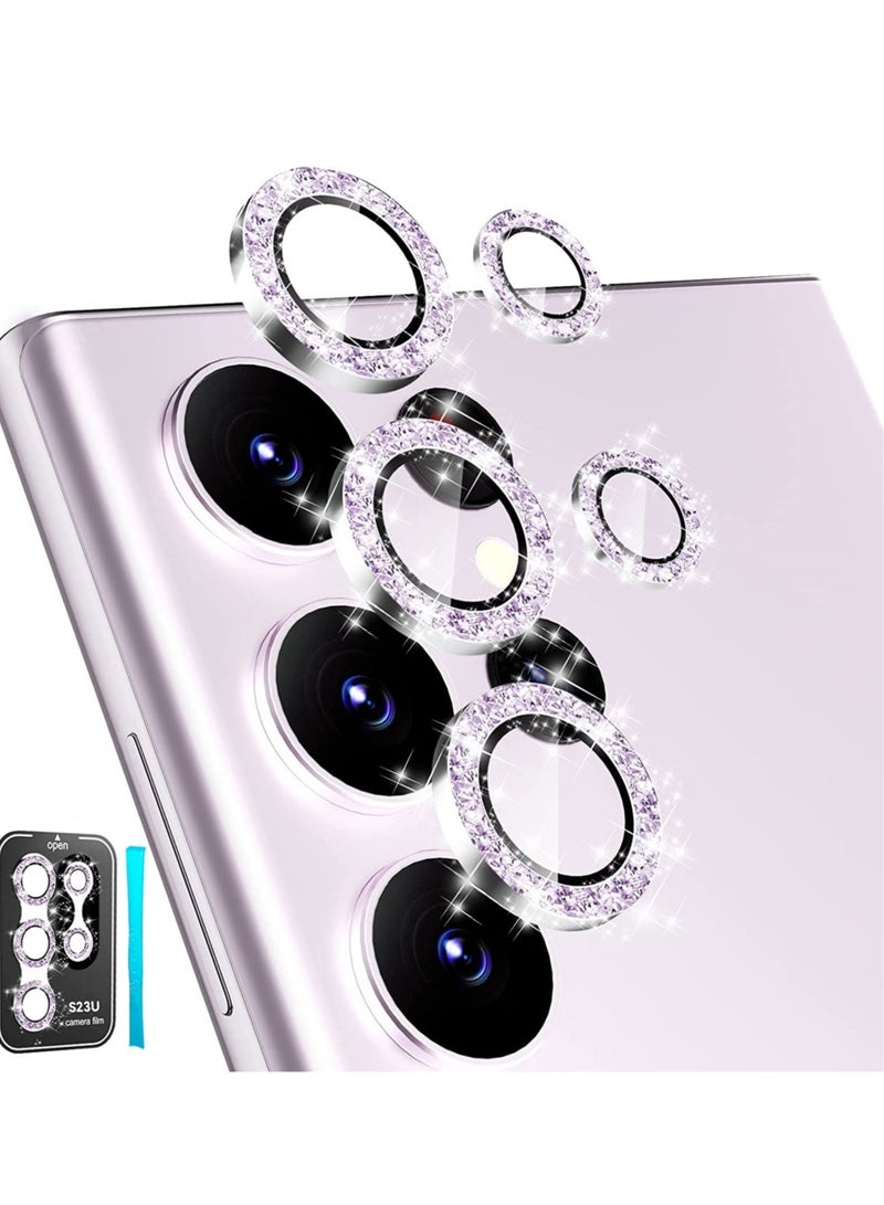 ELTRAZONE Samsung Galaxy S23 Ultra Camera Lens Protector, 9H Tempered Glass + Aluminum Alloy Metal Individual Lens Screen Ring for S23 Ultra 6.8in 5G 2023 - Glitter Purple - Image 1