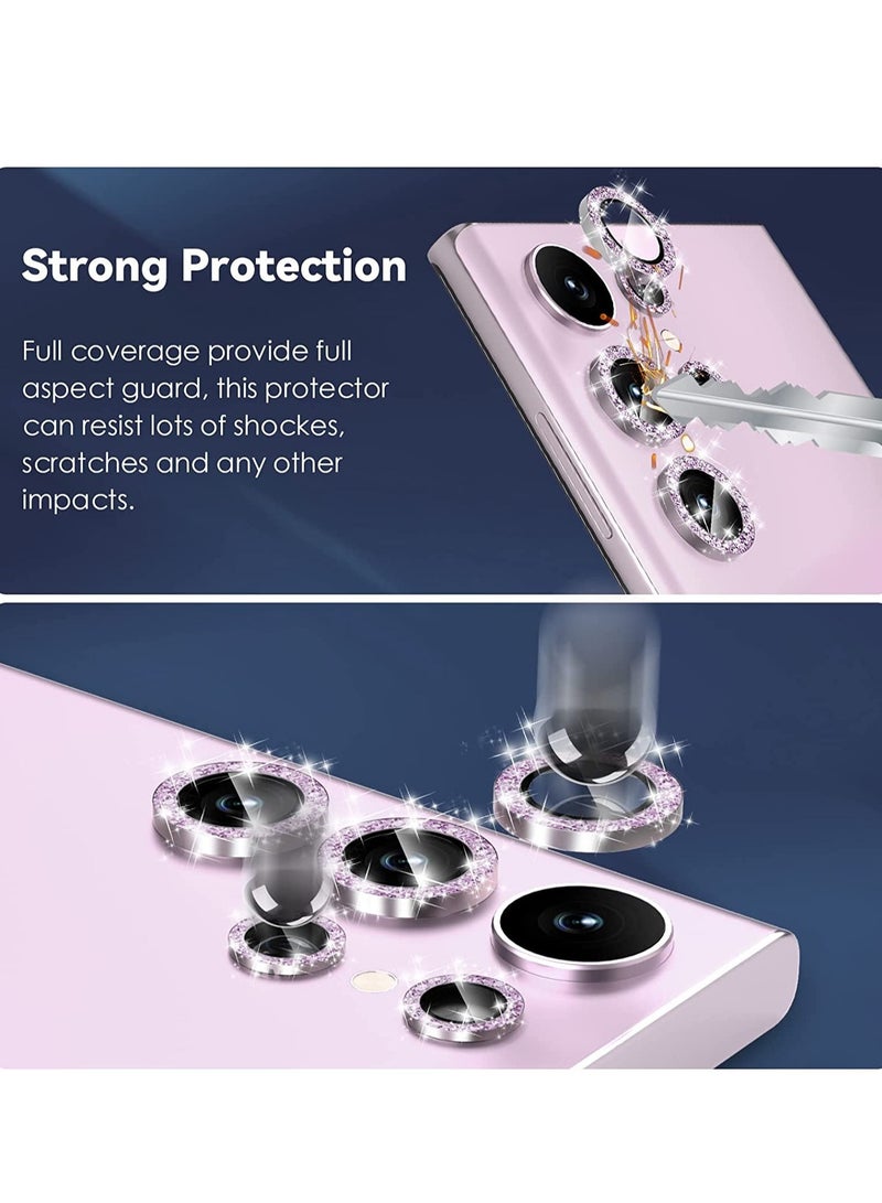 ELTRAZONE Samsung Galaxy S23 Ultra Camera Lens Protector, 9H Tempered Glass + Aluminum Alloy Metal Individual Lens Screen Ring for S23 Ultra 6.8in 5G 2023 - Glitter Purple - Image 2