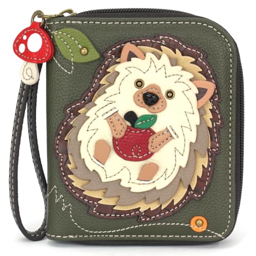 CHALA Zip Around Wallet, Wristlet, 8 Credit Card Slots, Sturdy Pu Leather- Hedgehog A - olive - Image 1