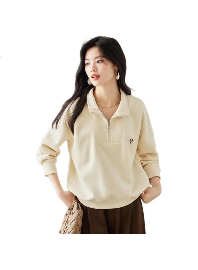 She enjoys She Xiang Women'S Sweatshirt, Retro Heart Embroidery, Stand-Up Collar, Half-Zip Sweatshirt, Spring And Autumn Design, Long-Sleeve Top, T143W1012 - Image 1