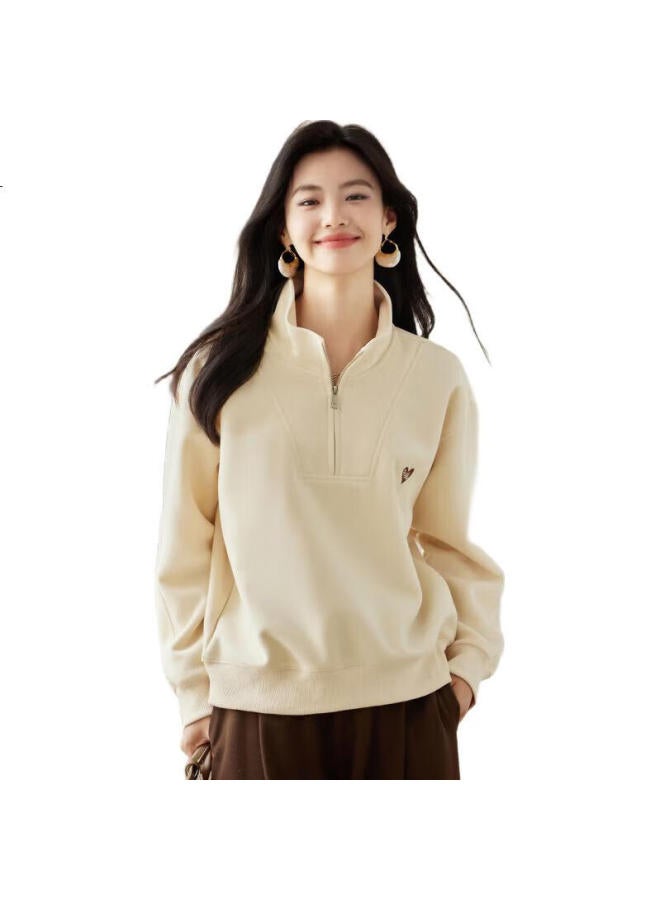 She enjoys She Xiang Women'S Sweatshirt, Retro Heart Embroidery, Stand-Up Collar, Half-Zip Sweatshirt, Spring And Autumn Design, Long-Sleeve Top, T143W1012 - Image 3