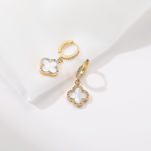 AIPPK Clover for Women White Clover Hoop Earrings 18K Gold Plated Four Leaf Lucky Drop Earrings Jewelry Gifts - Image 4