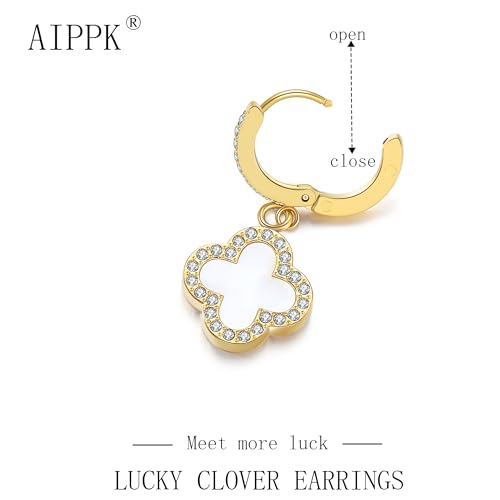 AIPPK Clover for Women White Clover Hoop Earrings 18K Gold Plated Four Leaf Lucky Drop Earrings Jewelry Gifts - Image 5