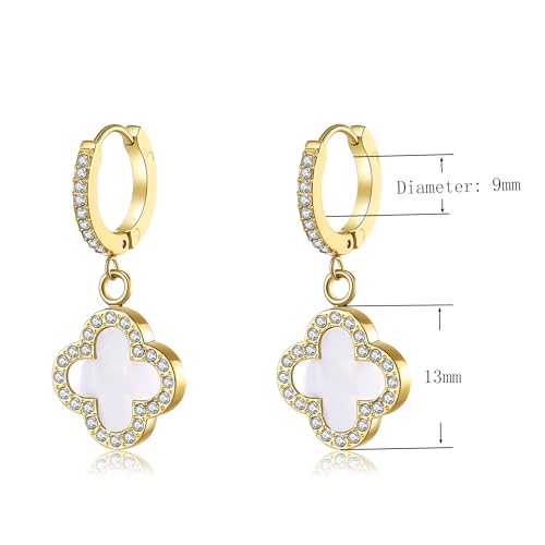 AIPPK Clover for Women White Clover Hoop Earrings 18K Gold Plated Four Leaf Lucky Drop Earrings Jewelry Gifts - Image 2