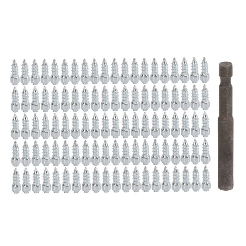 Snow Tire Studs 100-Pack Steel Material - Reusable With Installation Tool Traction Studs for Mountain Bikes, Electric Cars, Scooters, Motorcycles - Image 1