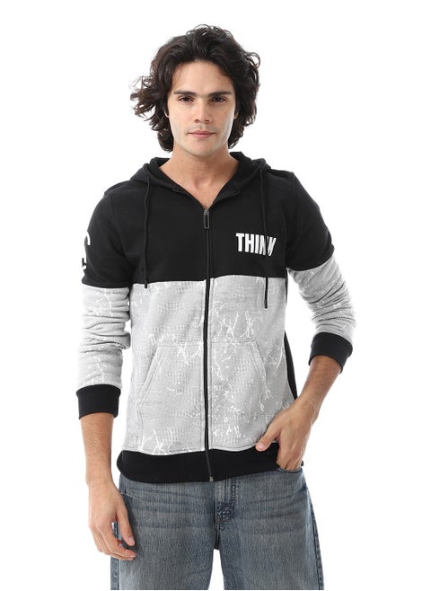 Mens Hoodie With Through Zipper And Army Design