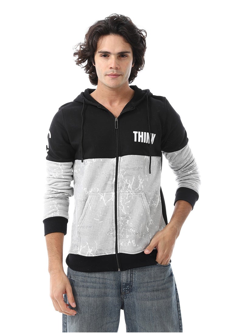 Mens Hoodie With Through Zipper And Army Design