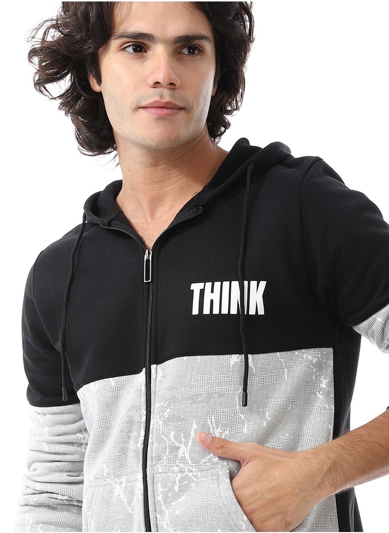 Mens Hoodie With Through Zipper And Army Design