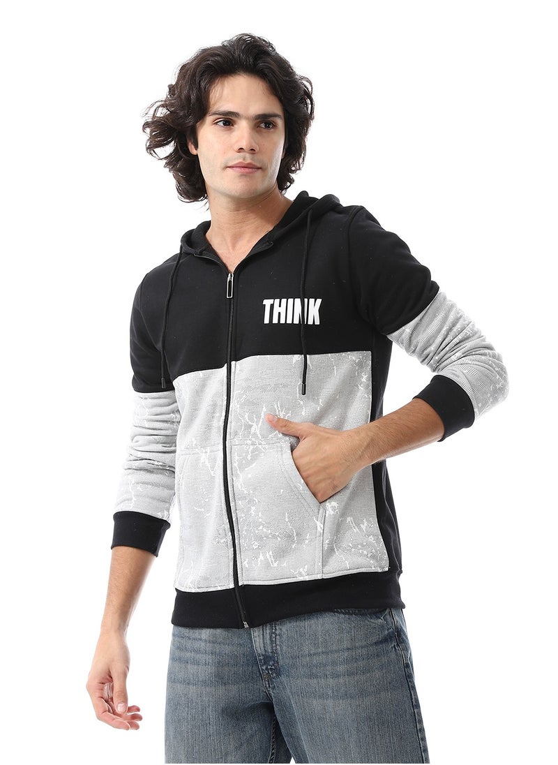 Mens Hoodie With Through Zipper And Army Design