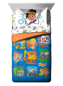 جاي فرانكو طقم لحاف للأطفال الصغار من Blippi & Meekah Trucks - طقم ملاءات سرير وغطاء وسادة باللون الأزرق مكون من 4 قطع - طقم سرير من الألياف الدقيقة فائقة النعومة  - Image 2