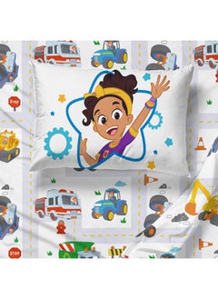 جاي فرانكو طقم لحاف للأطفال الصغار من Blippi & Meekah Trucks - طقم ملاءات سرير وغطاء وسادة باللون الأزرق مكون من 4 قطع - طقم سرير من الألياف الدقيقة فائقة النعومة  - Image 5