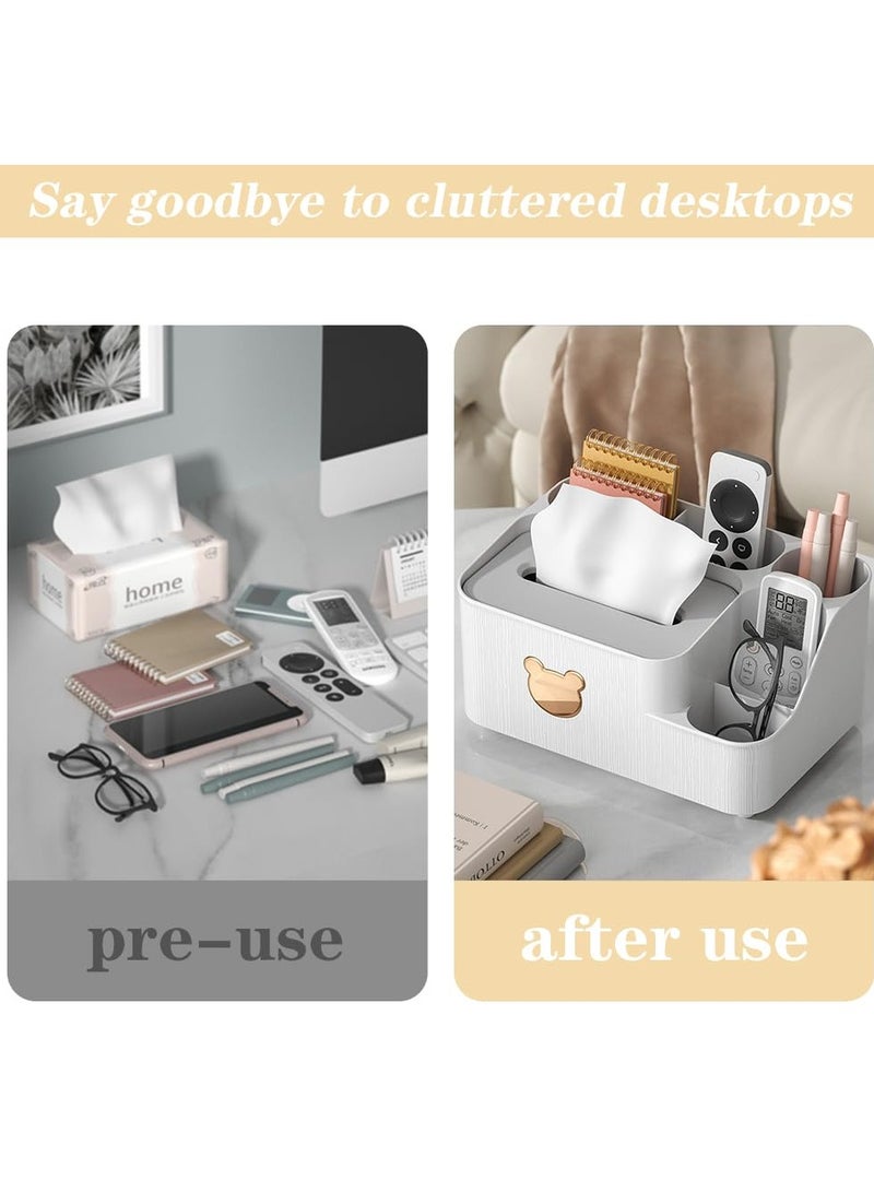 SYOSI Multifunctional Tissue Box Holder, Rectangular Tissue Box with Side Organizer, Facial Tissue Holder Dispenser and Desk Organizer Storage for Home Office Decoration  - Image 5