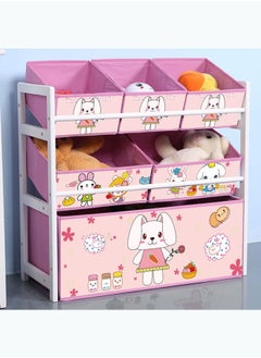Arabest Toy Organiser,3 Tier Children's Toy Storage Unit with 6 Pattern Canvas Bins Removable Boxes for Kids Room,Toy Box and Storage,Nursery Playroom Display Stand(Rabbit)  - Image 1