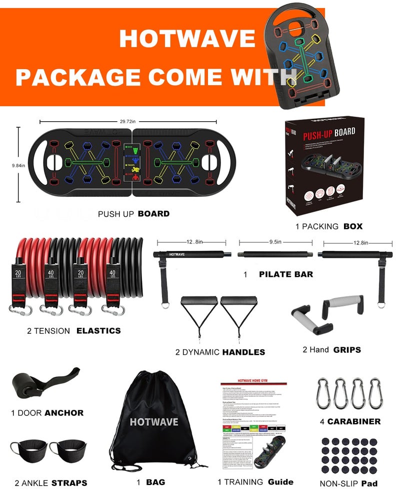 Hot Wave Hotwave 20 In 1 Push Up Board With 16 Gym Accessories.Pushups Bar With Resistance Bands Portable Home Workout Equipment Strength Training For Men And Women - Image 5