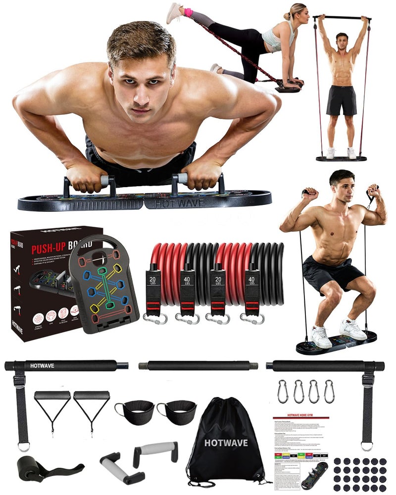 Hot Wave Hotwave 20 In 1 Push Up Board With 16 Gym Accessories.Pushups Bar With Resistance Bands Portable Home Workout Equipment Strength Training For Men And Women - Image 1