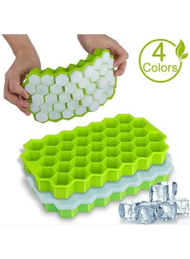 قالب ثلج سيليكون شكل خلية النحل مع غطاء شفاف – 36 فتحة – قطعتين مرنين وسهلين في الفك لتحضير مكعبات ثلج مرتبة للمشروبات - Image 1