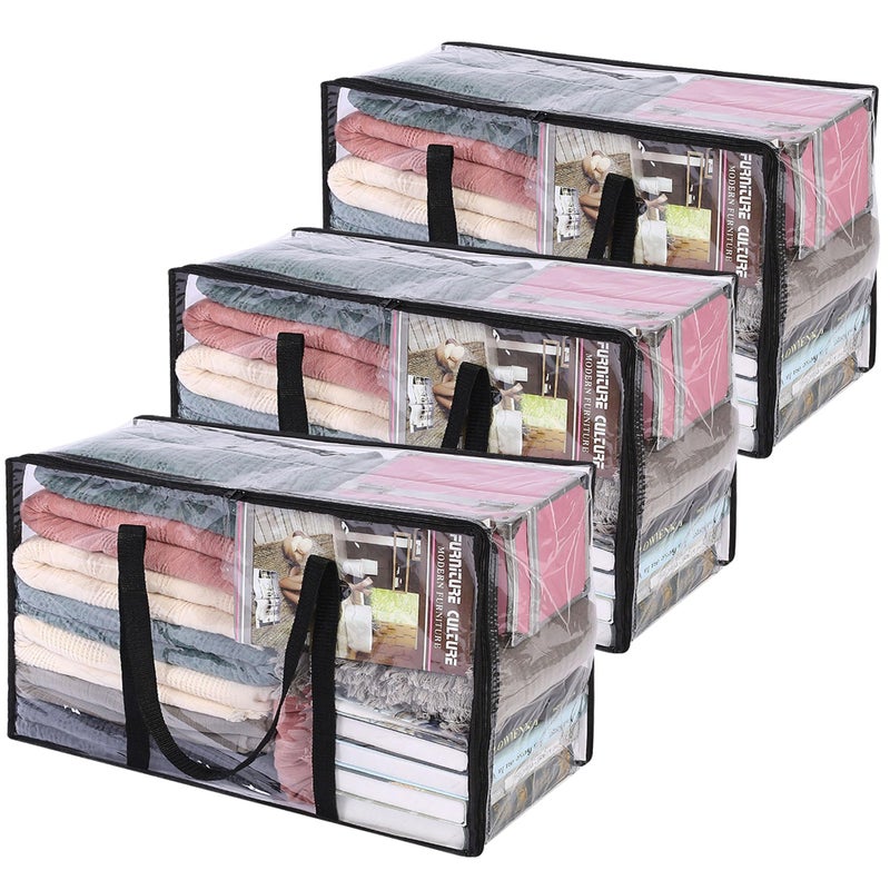 Vieshful 3 Pack Clear Comforter Storage Bag, 60L Clothes Storage Bag with Zipper Closet Organizer, Plastic Storage Containers Moving bags for Comforter, Blanket, Bedding, Duvet, Toys - Image 1
