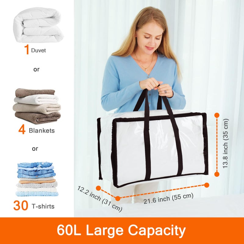 Vieshful 3 Pack Clear Comforter Storage Bag, 60L Clothes Storage Bag with Zipper Closet Organizer, Plastic Storage Containers Moving bags for Comforter, Blanket, Bedding, Duvet, Toys - Image 2
