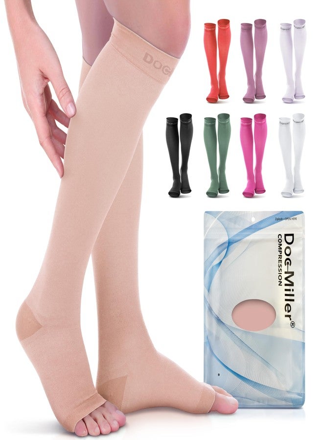 Doc Miller Premium Calf Compression Sleeve 1 Pair 20-30mmHg Strong Calf Support Multiple Colors Graduated Pressure for Sports Recovery Shin Splints Varicose Veins (Skin/Nude, Open Toe, Large) - Image 1