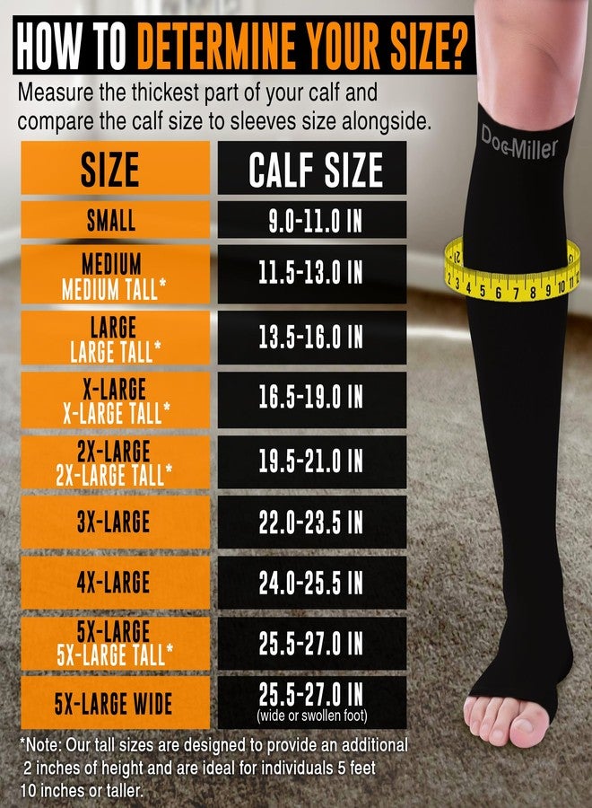 Doc Miller Premium Calf Compression Sleeve 1 Pair 20-30mmHg Strong Calf Support Multiple Colors Graduated Pressure for Sports Recovery Shin Splints Varicose Veins (Skin/Nude, Open Toe, Large) - Image 3