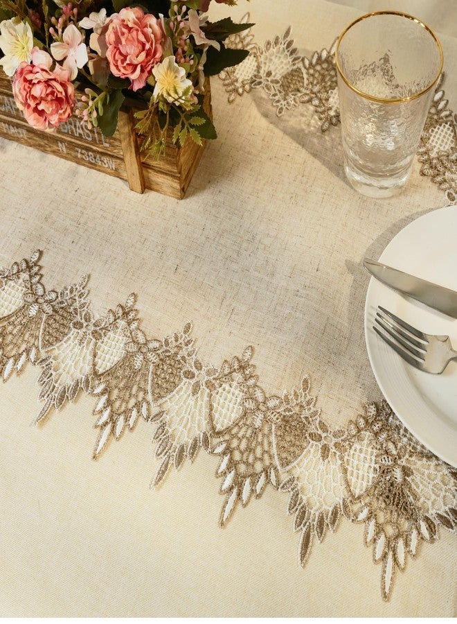 Phantomon Neutral Linen Table Runner 36 Inches Beige Embroidered Runner Lace Centerpiece for Dresser Tops, Dining Tables, Coffe Table and Home Decorations for Farmerhouse (Beige, 16 X 36 Inch) - Image 3