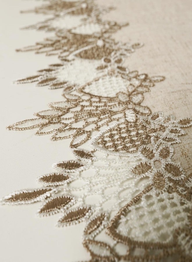 Phantomon Neutral Linen Table Runner 36 Inches Beige Embroidered Runner Lace Centerpiece for Dresser Tops, Dining Tables, Coffe Table and Home Decorations for Farmerhouse (Beige, 16 X 36 Inch) - Image 5