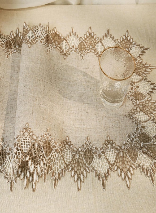 Phantomon Neutral Linen Table Runner 36 Inches Beige Embroidered Runner Lace Centerpiece for Dresser Tops, Dining Tables, Coffe Table and Home Decorations for Farmerhouse (Beige, 16 X 36 Inch) - Image 4
