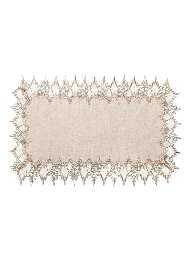 Phantomon Neutral Linen Table Runner 36 Inches Beige Embroidered Runner Lace Centerpiece for Dresser Tops, Dining Tables, Coffe Table and Home Decorations for Farmerhouse (Beige, 16 X 36 Inch) - Image 1