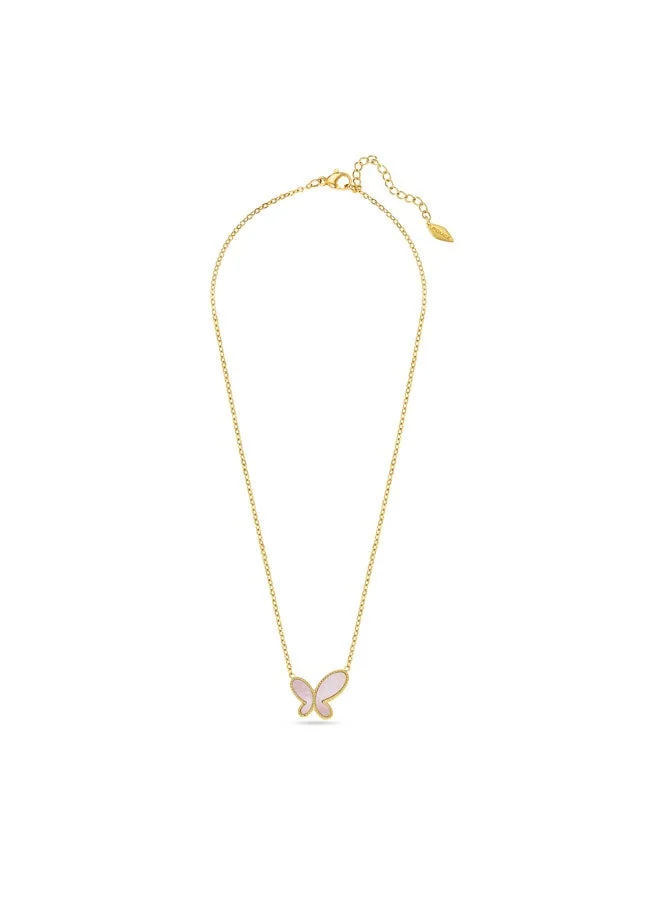 POLICE Kimana Gold Pink Pearl Butterfly Necklace for Women