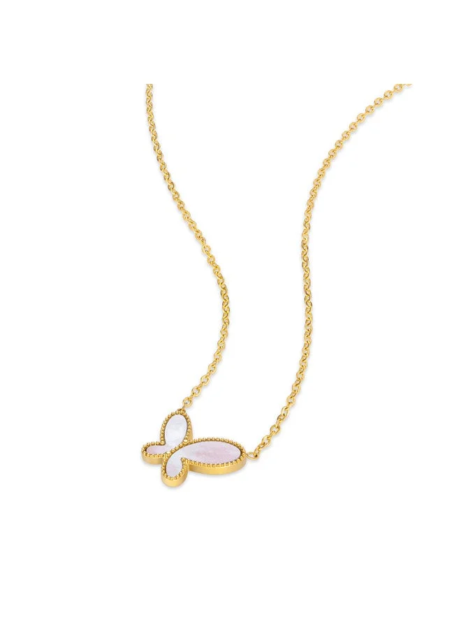 POLICE Kimana Gold Pink Pearl Butterfly Necklace for Women