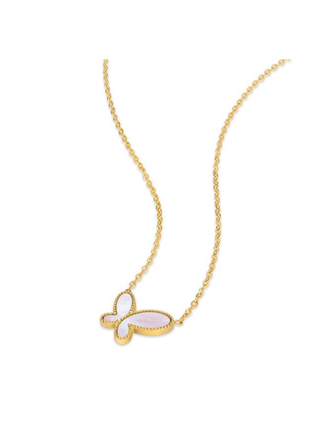 POLICE Kimana Gold Pink Pearl Butterfly Necklace for Women - Image 1