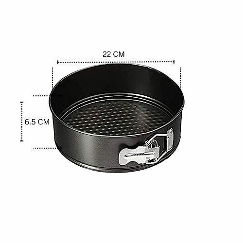 Wishome Springform Teflon Coated Carbon Steel Round Shaped Cake Baking Mould For Microwave Oven OTG Dishwasher Freezer Safe Non-Stick Lockable, Diameter 22Cm X Height 6.3 CM,Black - Image 2