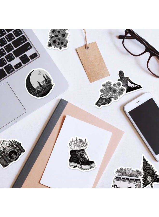 Pigbit 60Pcs Black White Outdoor Travel Nature Stickers - Vinyl Waterproof Forest Wildlife Camping Stickers for Water Bottles,Laptops,Scrapbooks,Luggage - Image 4