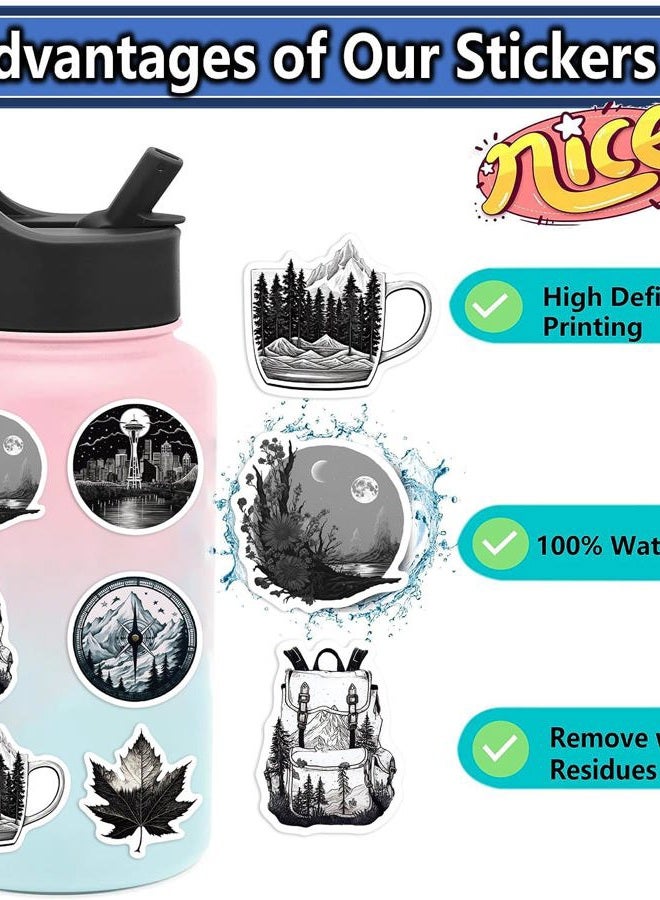 Pigbit 60Pcs Black White Outdoor Travel Nature Stickers - Vinyl Waterproof Forest Wildlife Camping Stickers for Water Bottles,Laptops,Scrapbooks,Luggage - Image 5