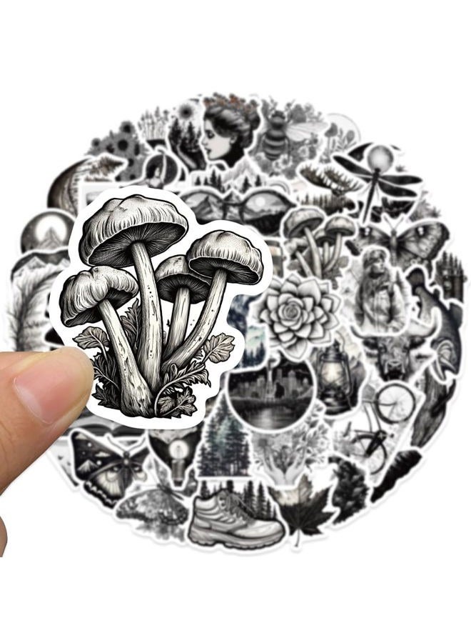 Pigbit 60Pcs Black White Outdoor Travel Nature Stickers - Vinyl Waterproof Forest Wildlife Camping Stickers for Water Bottles,Laptops,Scrapbooks,Luggage - Image 2