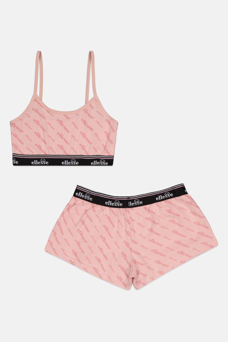 Ellesse طقم حمالة صدر وسروال بدون seams مكون من قطعتين للنساء، وردي قديم - Image 1