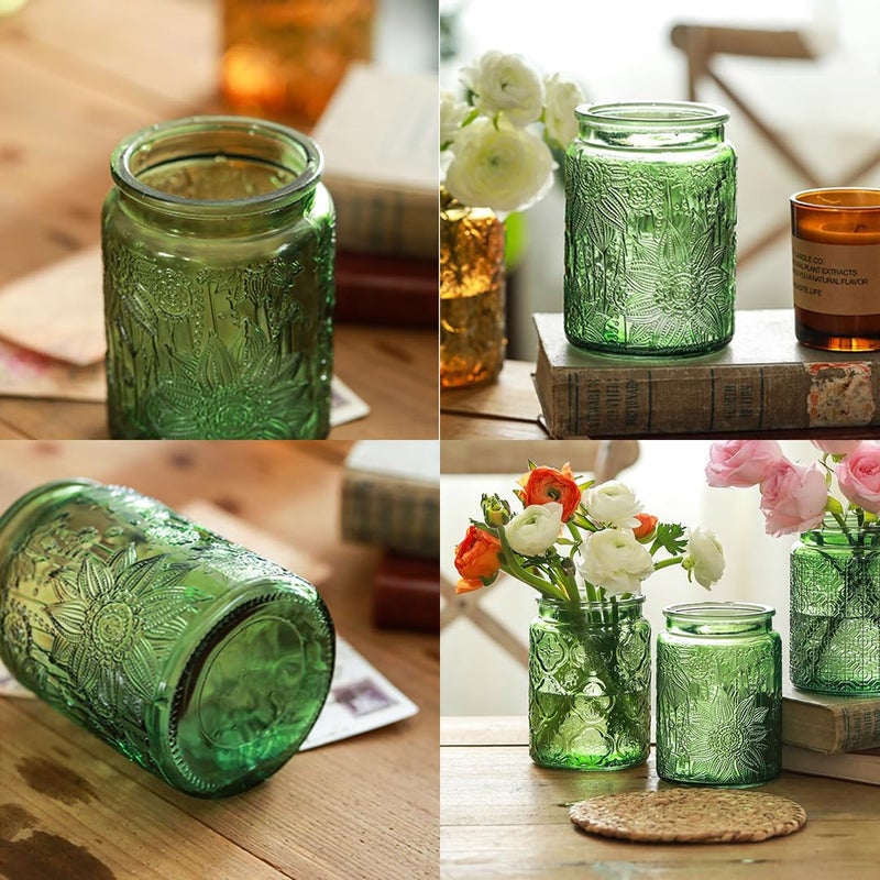 ANSQU Vintage 23.7oz Glass Storage Jar with Solid Wood Lid - Sunflower Kitchen Canister for Tea, Coffee, Candy, Cookies, Bath Salts & Laundry Detergent - Decorative Multi-Purpose Jar (Green, 1 Pack) - Image 4