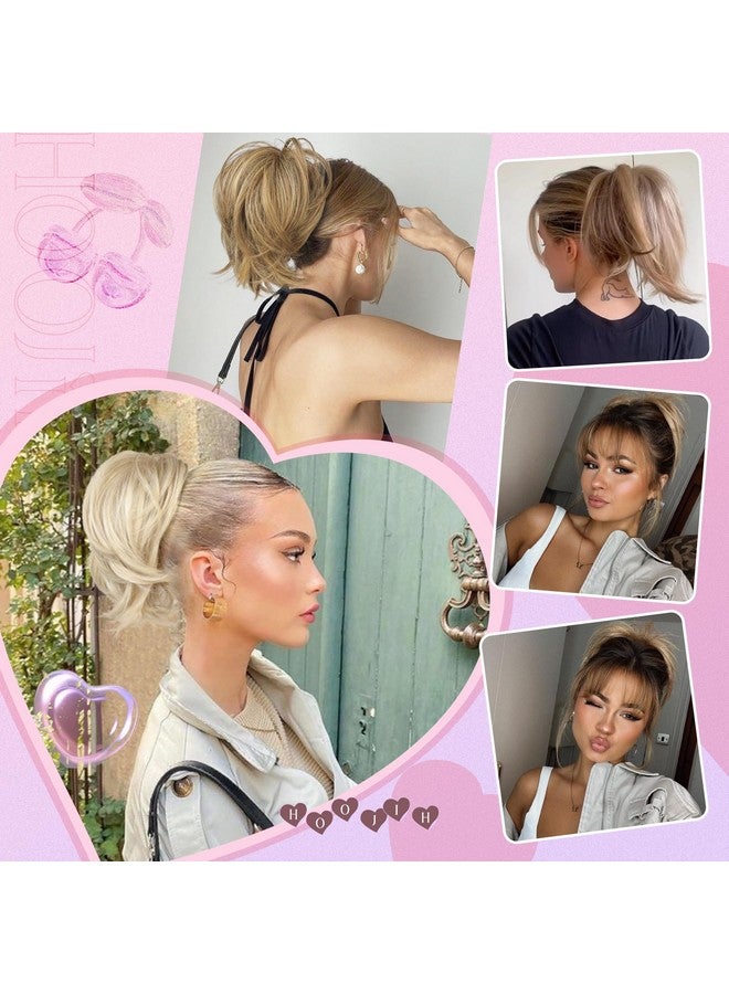 HOOJIH Ponytail Extension, Claw Clip In Ponytail Straight Messy Hair Bun 9 Inch Short Ponytail With Bendable Metal Wire Hair Pieces For Women Fake Hair Bun - Ombre Gray With Platinum Gray Tails - Image 3