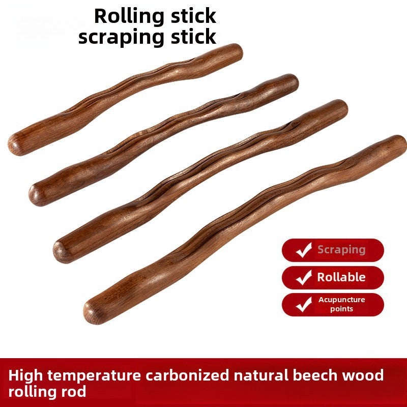 Beech Wooden Tendon Rolling Stick Household Scraping Stick One Universal Exercise Stick Tool Special Drying Tendon Stick Massage Stick(43cm long +100ml scraping oil) - Image 2
