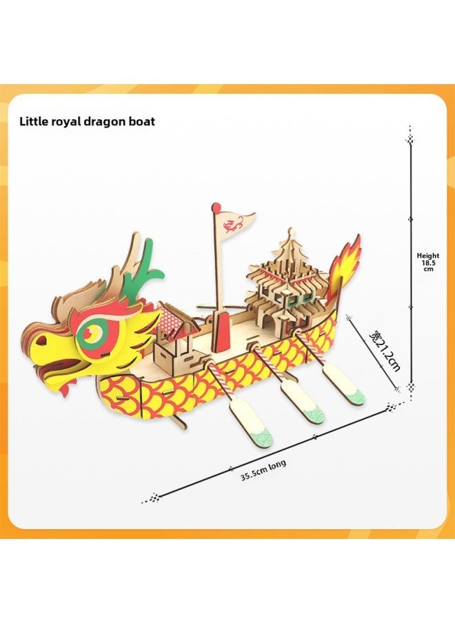 Wooden Dragon Boat Diy Dragon Boat Festival Activity Materials Students Hand-assembled Building Blocks Dragon Boat Three-dimensional Jigsaw Puzzle 3d Toys-Color:Royal Dragon Boat - Image 5