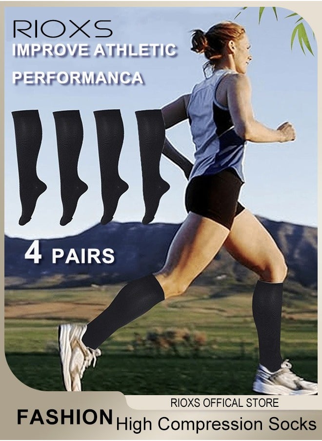 RIOXS 4 Pairs High Compression Socks for Mens and Womens Support Circulation Recovery Athletic Fit Running Splints Flight Travel Boost Endurance Protection Achilles Tendon  - Image 1