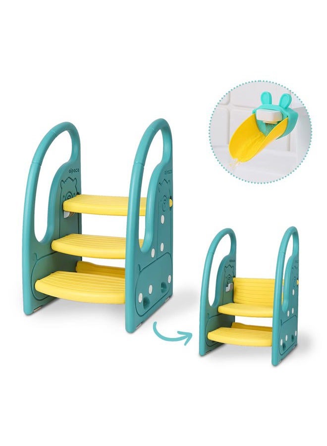 Onasti Toddler Step Stool Chair Kids 3 Step Standing Tower for Toddlers Plastic Learning Helper Stool for Kitchen Counter Bathroom Sink Toilet Potty Training with Handles and Non-Slip Pads-Green - Image 3